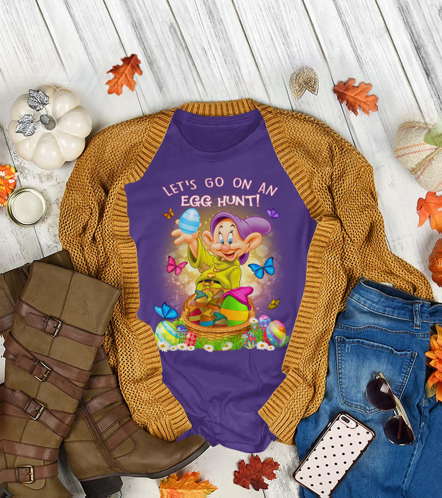 Let's Go On An Egg Hunt! Dopey And Colorful Butterflies In Easter Basket Scene T-Shirt