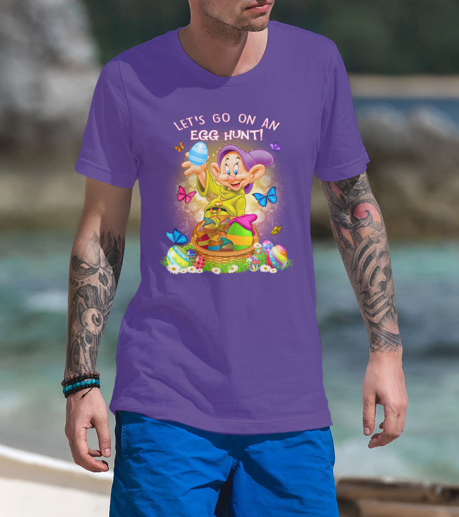 Let's Go On An Egg Hunt! Dopey And Colorful Butterflies In Easter Basket Scene T-Shirt
