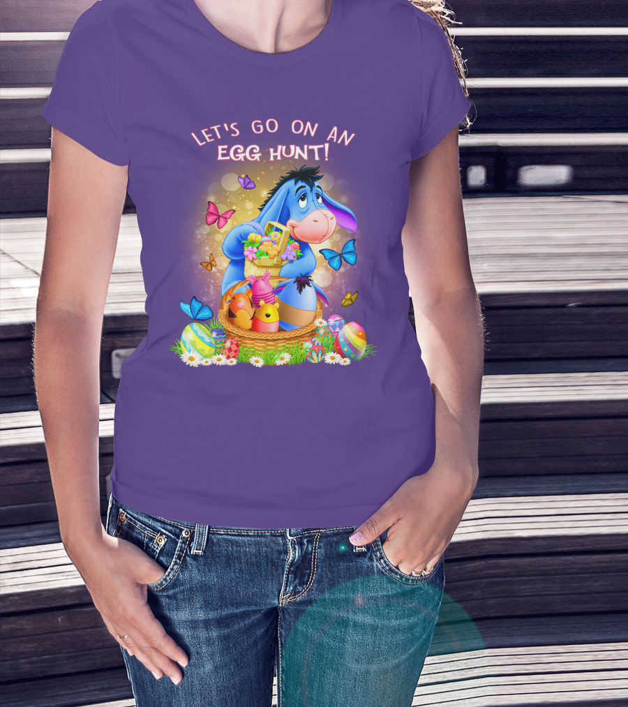 Eeyore Let's Go On An Egg Hunt With Easter Eggs And Butterflies T-Shirt