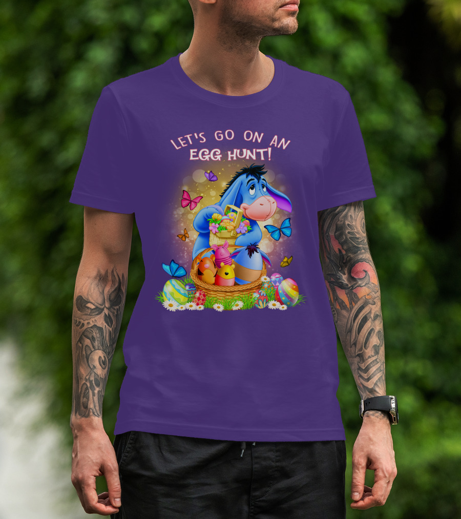 Eeyore Let's Go On An Egg Hunt With Easter Eggs And Butterflies T-Shirt