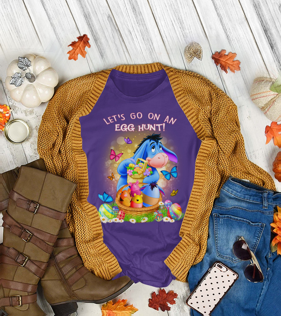 Eeyore Let's Go On An Egg Hunt With Easter Eggs And Butterflies T-Shirt