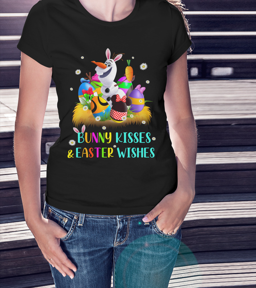 Bunny Kisses & Easter Wishes Olaf With Colorful Eggs And Carrot T-Shirt