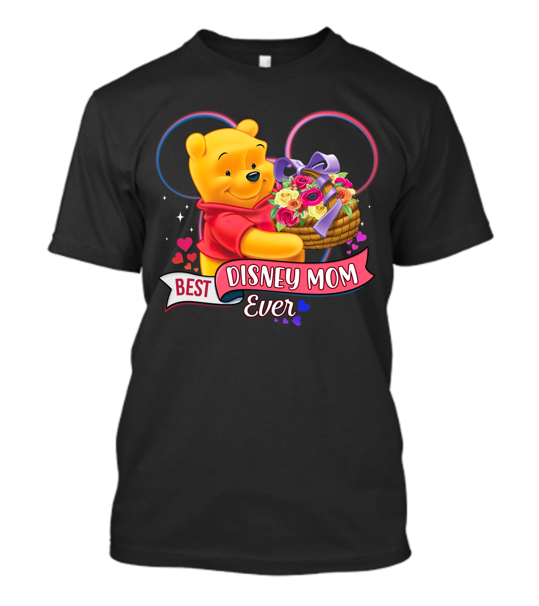Best Disney Mom Ever Pooh Bear With Bouquet Of Flowers And Hearts T-Shirt
