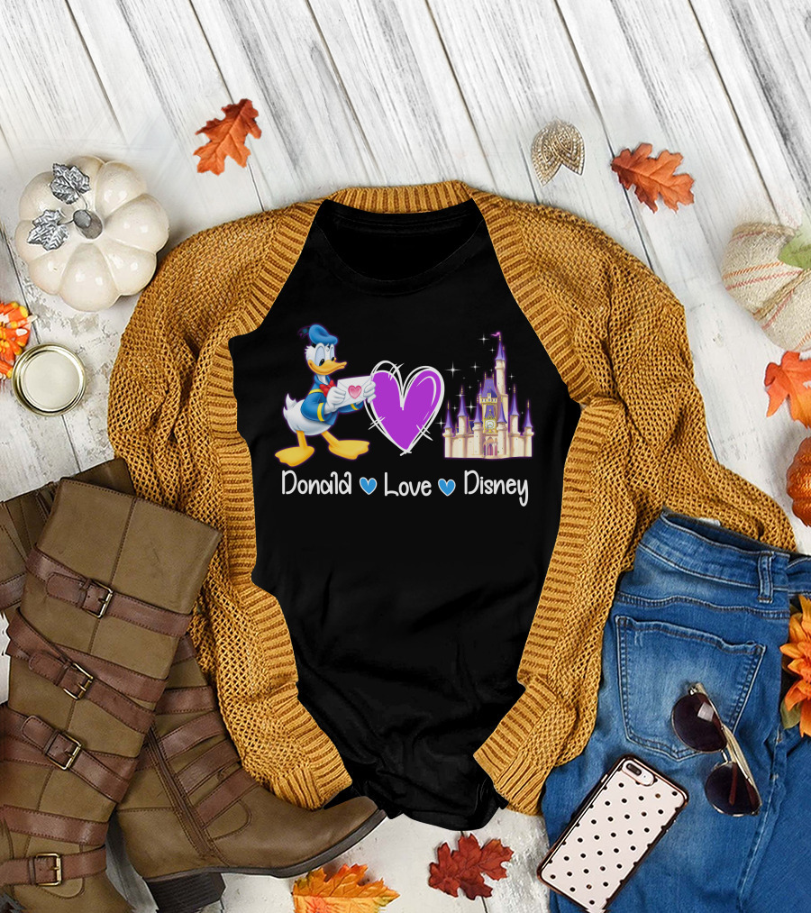 Donald Love Disney Purple Heart Iconic Castle T-Shirt