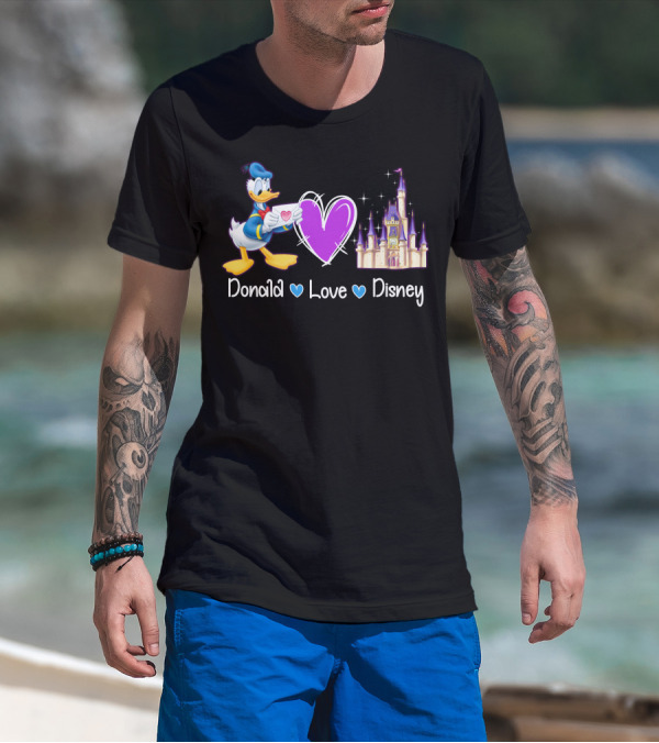Donald Love Disney Purple Heart Iconic Castle T-Shirt