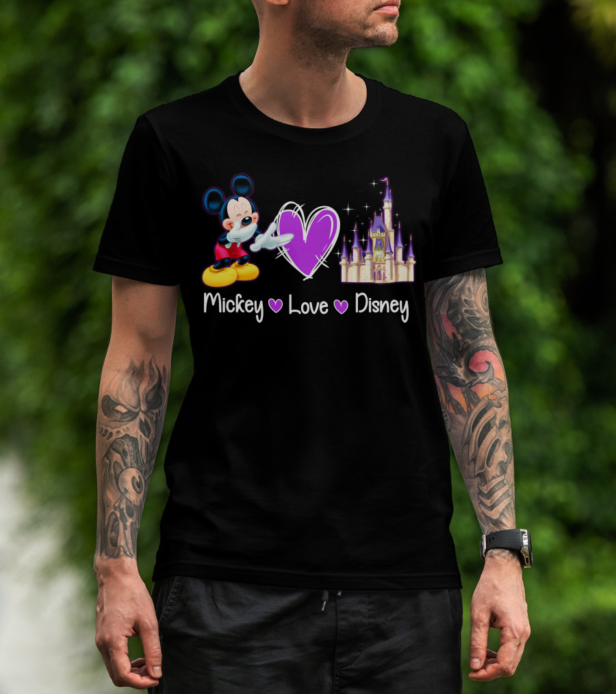 Mickey Love Disney Heart Purple Castle T-Shirt