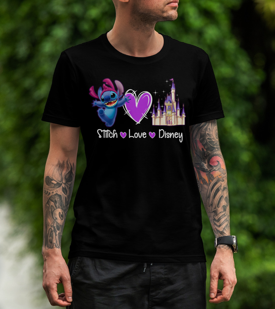 Stitch Love Disney Castle Heart T-Shirt