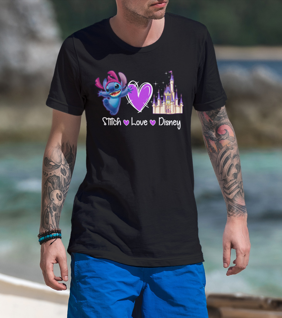 Stitch Love Disney Castle Heart T-Shirt