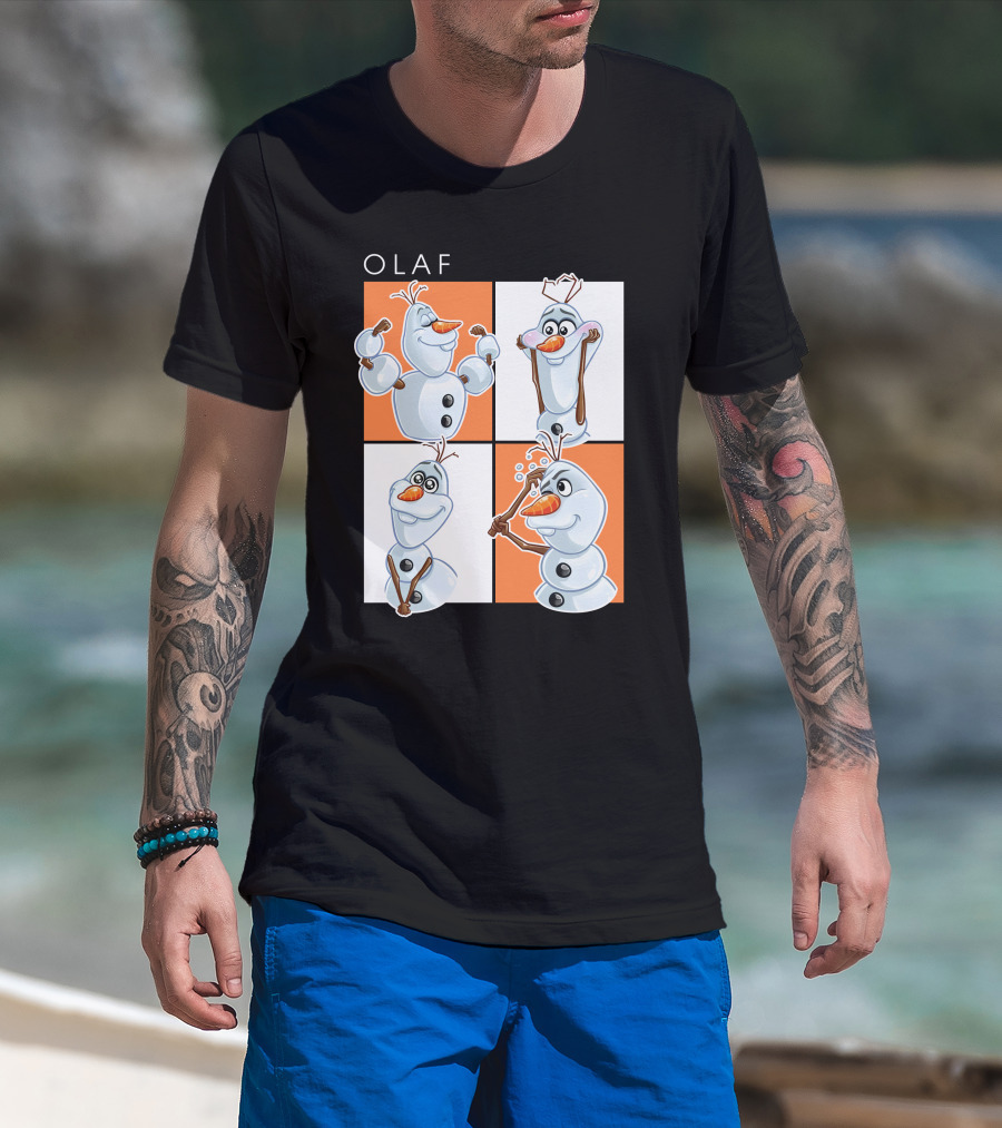 Olaf Snowman Character Expression Panels T-Shirt