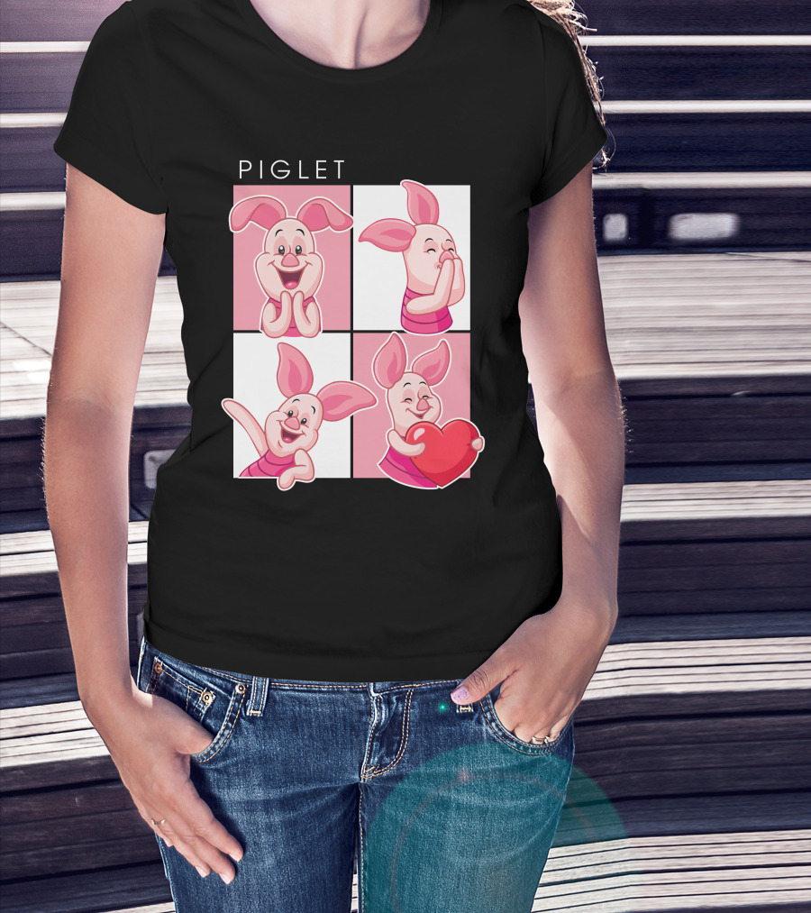 Piglet Cute Expressions With Heart T-Shirt
