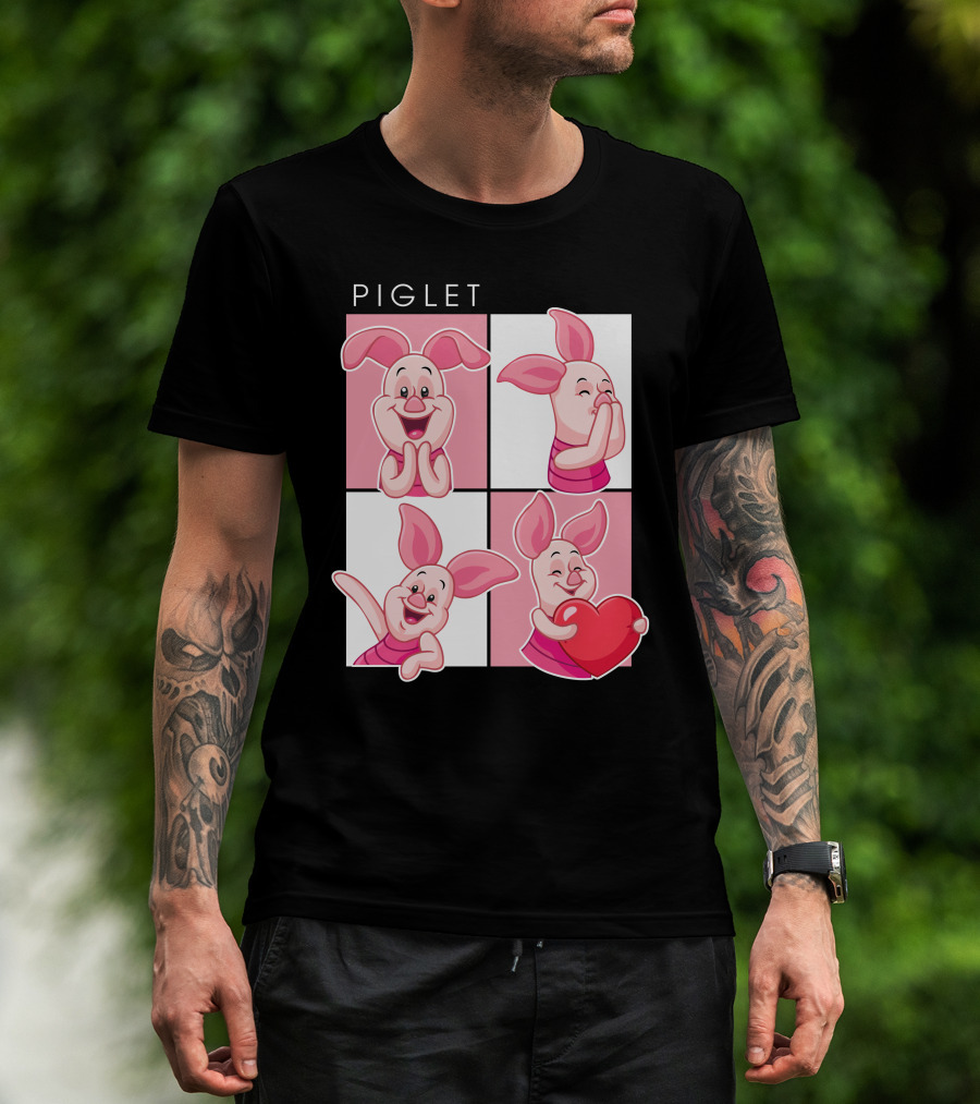 Piglet Cute Expressions With Heart T-Shirt
