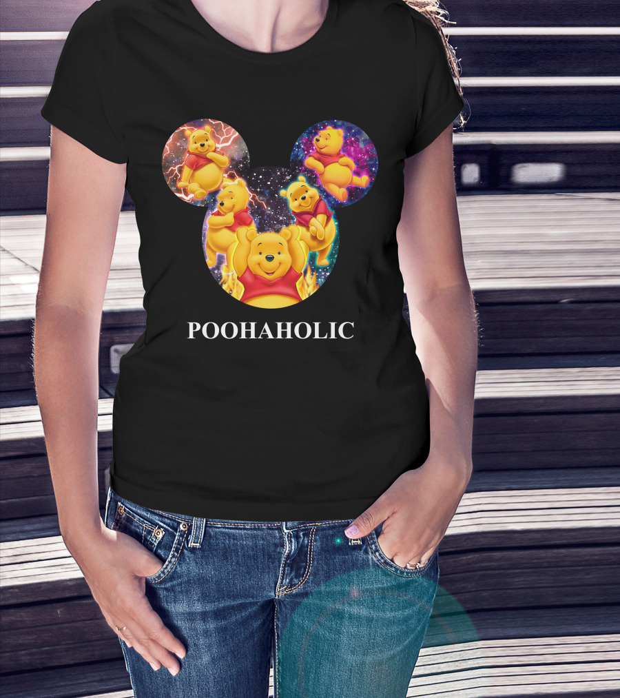 Poohaholic Winnie Mickey Mouse Ears Galaxy Flames Lightning T-Shirt