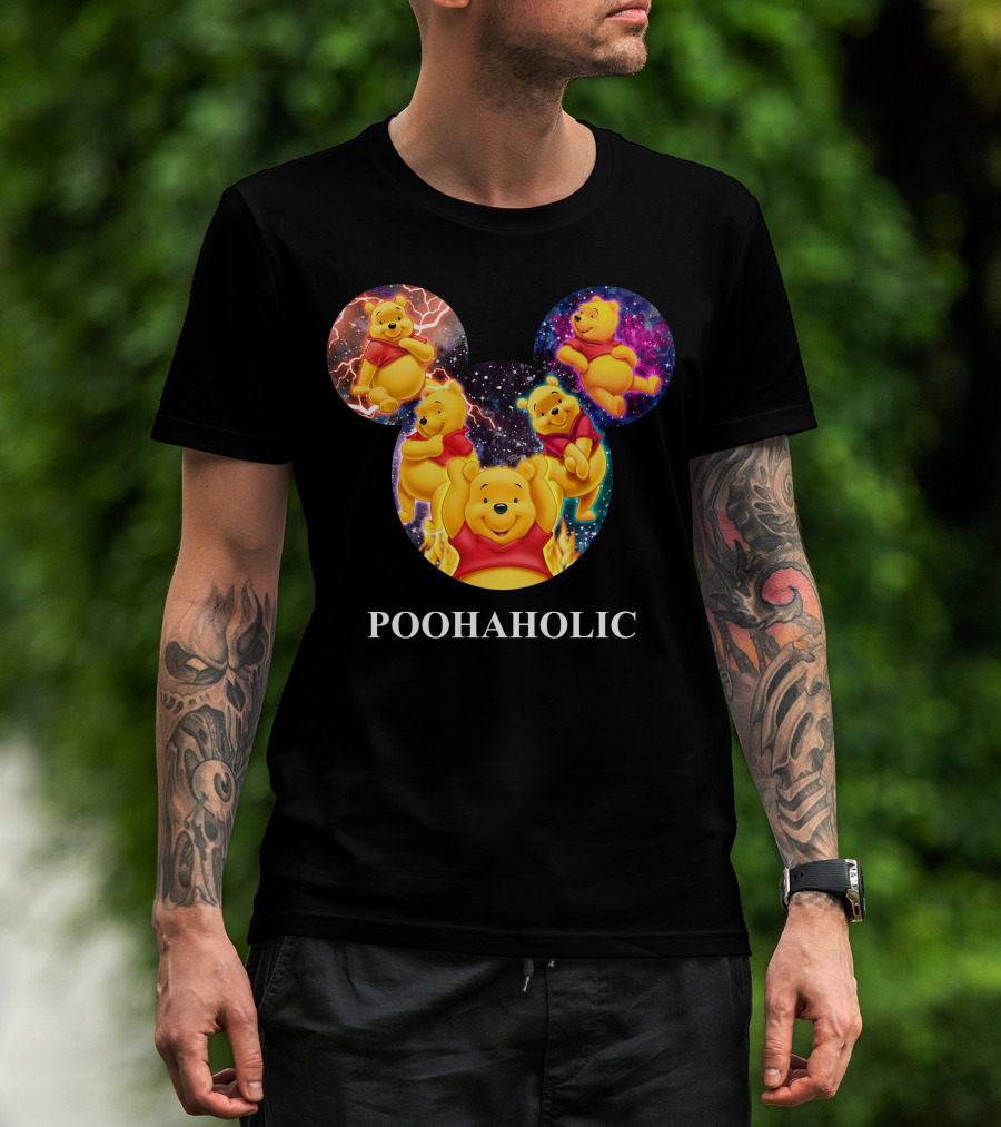 Poohaholic Winnie Mickey Mouse Ears Galaxy Flames Lightning T-Shirt