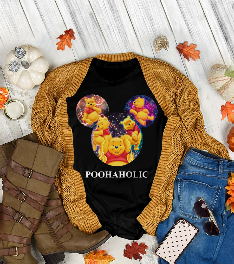 Poohaholic Winnie Mickey Mouse Ears Galaxy Flames Lightning T-Shirt