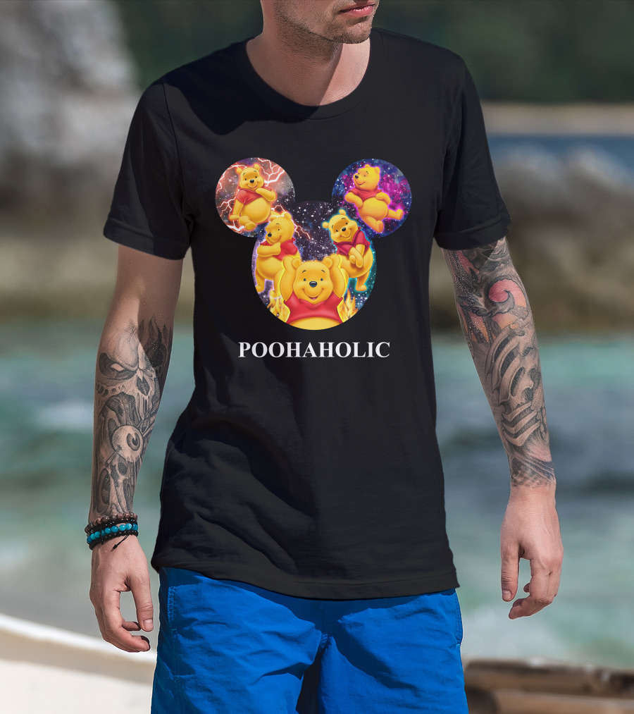Poohaholic Winnie Mickey Mouse Ears Galaxy Flames Lightning T-Shirt
