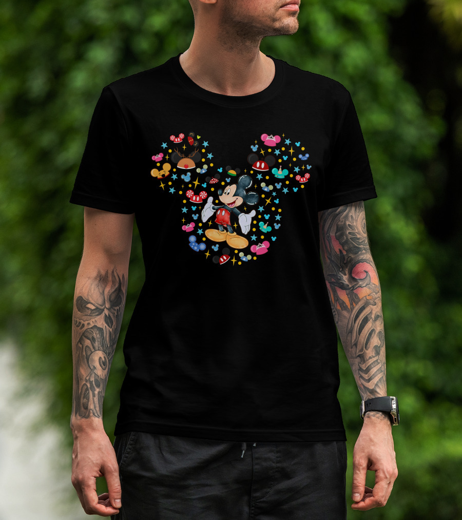 Mickey Mouse Icon With Holiday Ears And Candy Elements T-Shirt
