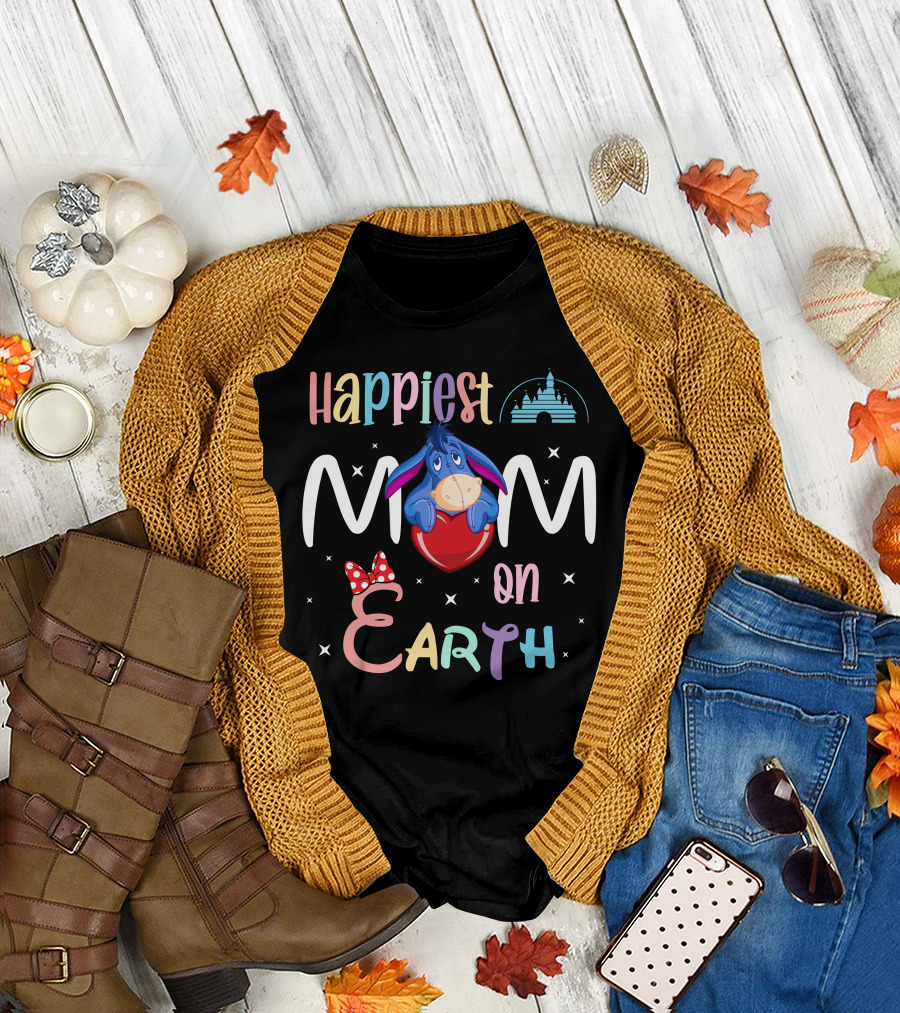 Happiest Mom On Earth Eeyore Disney Castle Minnie Bow T-Shirt