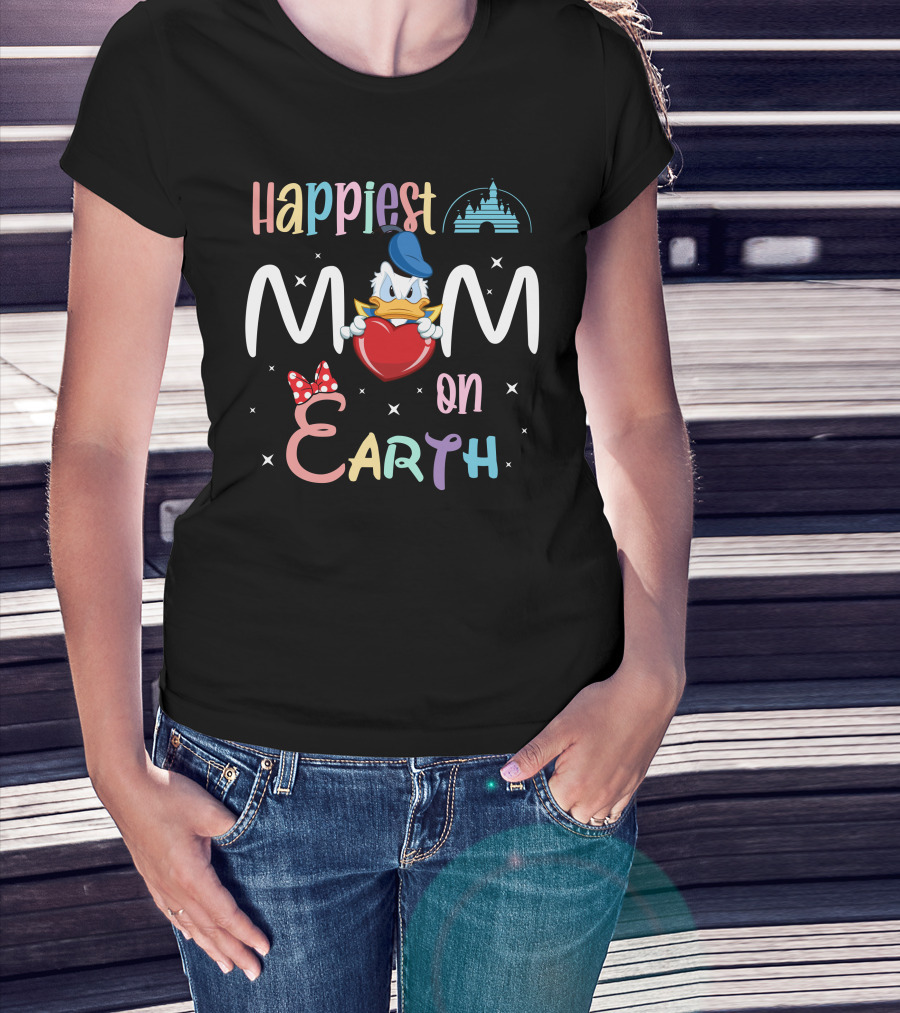 Happiest Mom On Earth Donald Duck Heart Castle T-Shirt