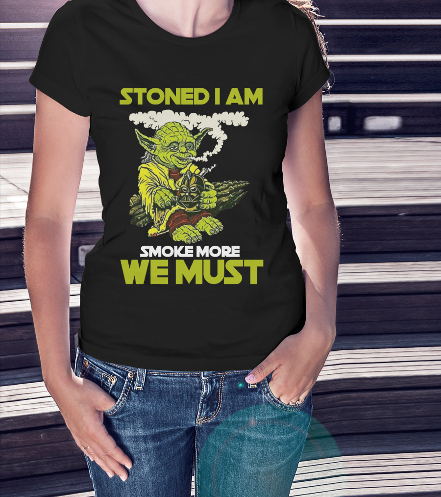 Stoned I Am Smoke More We Must Yoda Smoking Fantasy Image T-Shirt