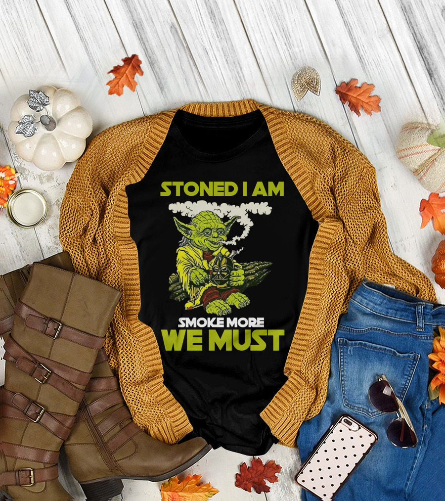 Stoned I Am Smoke More We Must Yoda Smoking Fantasy Image T-Shirt