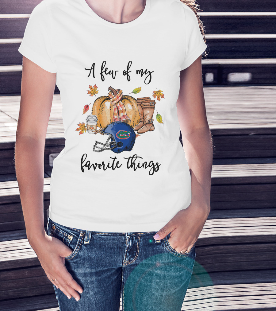 A Few Of My Favorite Things Florida Gators Helmet Autumn Leaves Boots Pumpkin Coffee T-Shirt