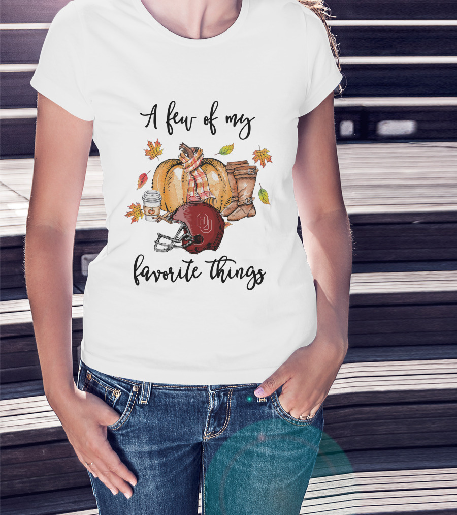 A Few Of My Favorite Things Oklahoma Sooners Football Autumn Leaves Boots Coffee T-Shirt