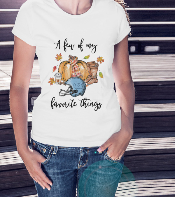 A Few Of My Favorite Things North Carolina Tar Heels Helmet Pumpkin Boots Leaves Coffee T-Shirt