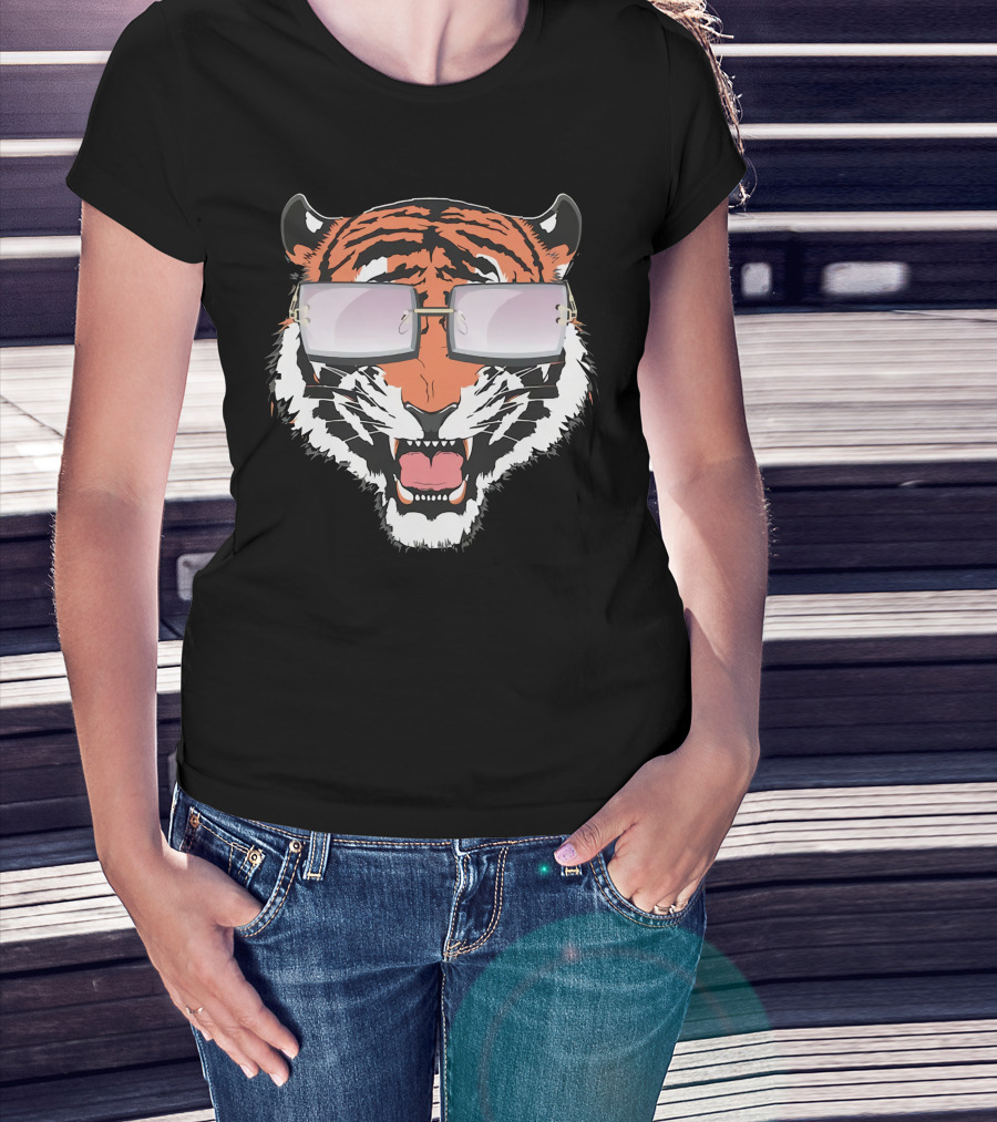 Cincinnati Bengals Tiger Head In Sunglasses T-Shirt