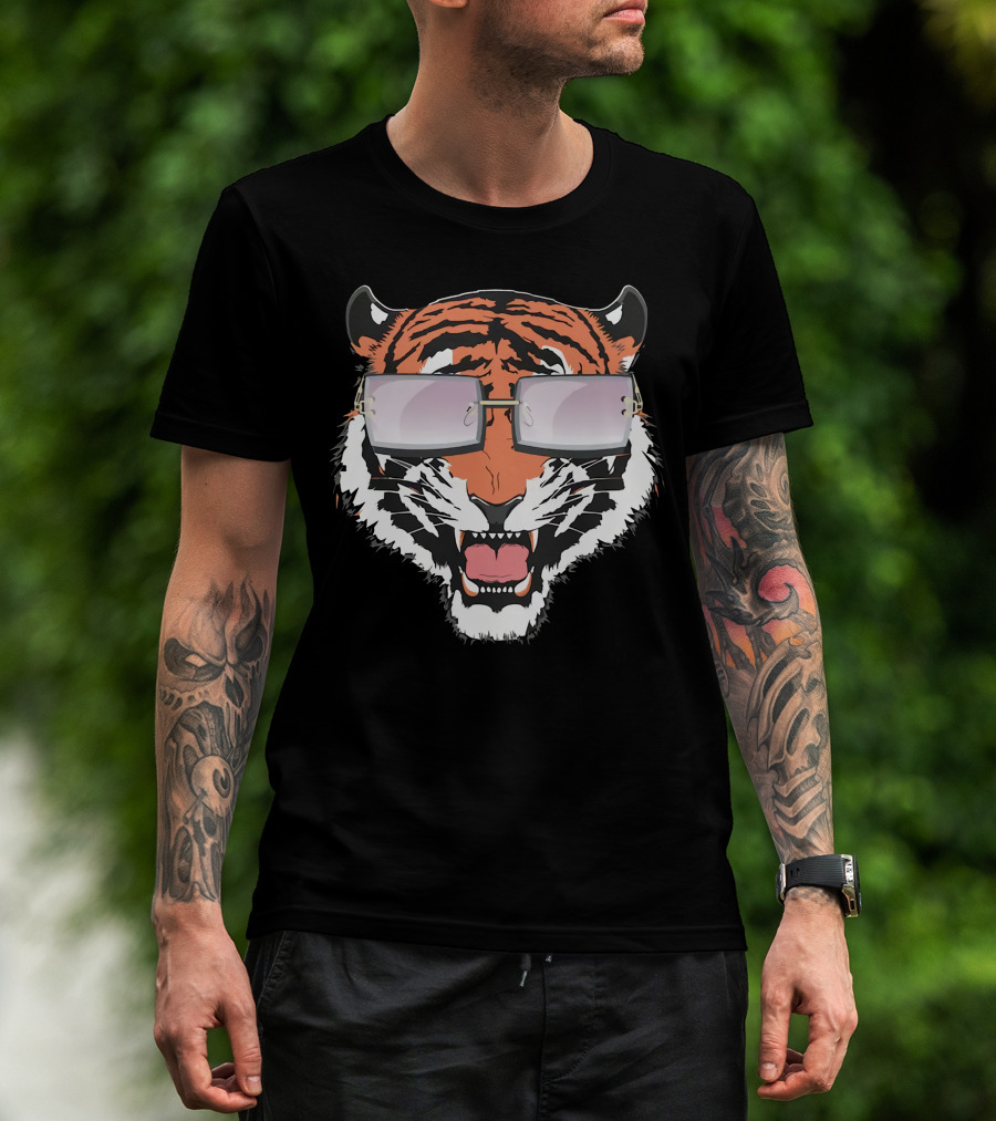 Cincinnati Bengals Tiger Head In Sunglasses T-Shirt