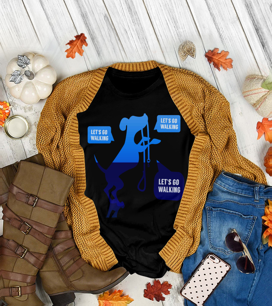 Let's Go Walking Dog with Leash Speech Bubbles T-Shirt
