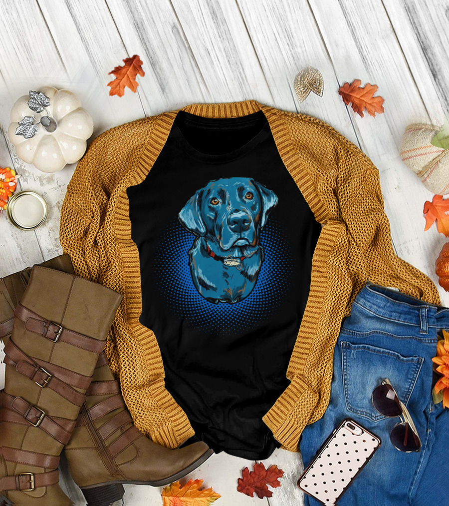 Black Labrador Blue Pop Art Style Dog T-Shirt