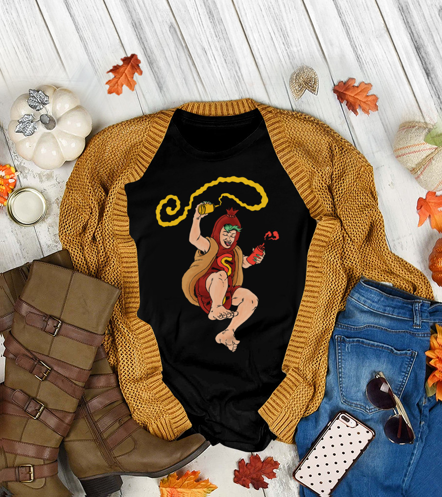 Hot Dog Costume with Mustard and Ketchup T-Shirt