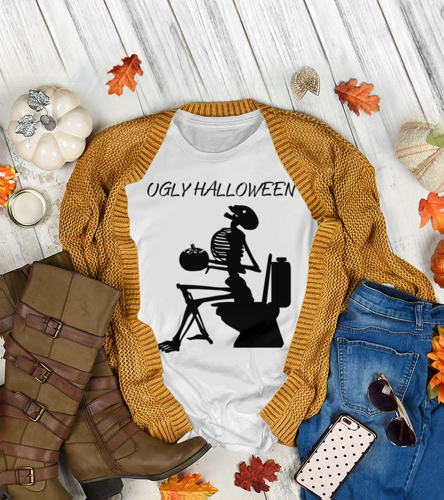 UGLY HALLOWEEN SKELETON TOILET PUMPKIN T-Shirt