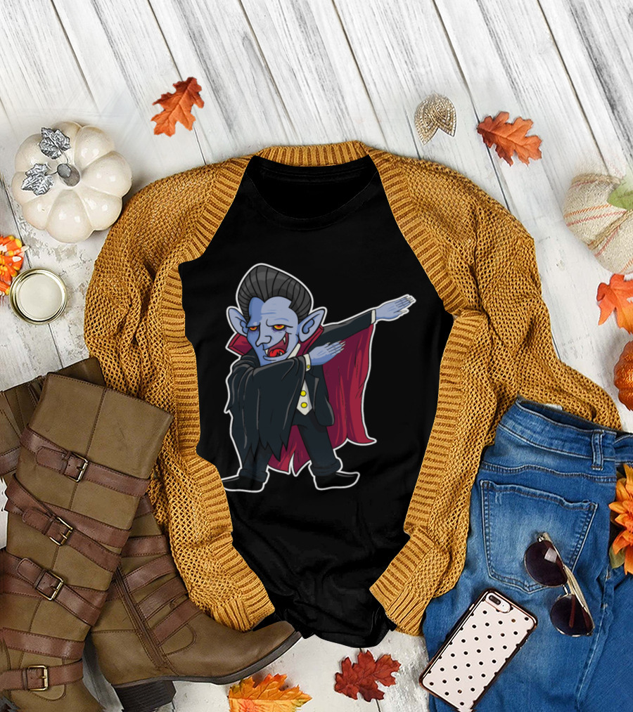 Halloween Vampire Dabbing Ghost Horror Pumpkin Gif T-Shirt