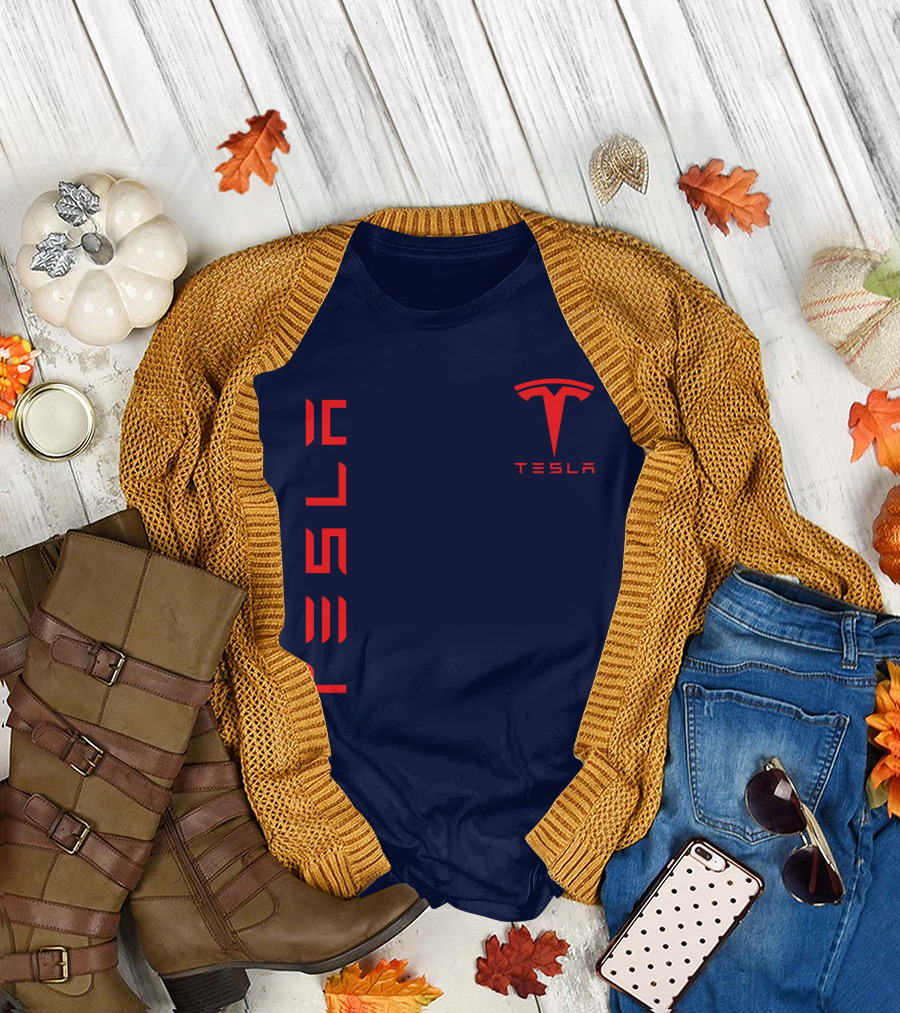 Tesla Logo and Stylized Lettering T-Shirt