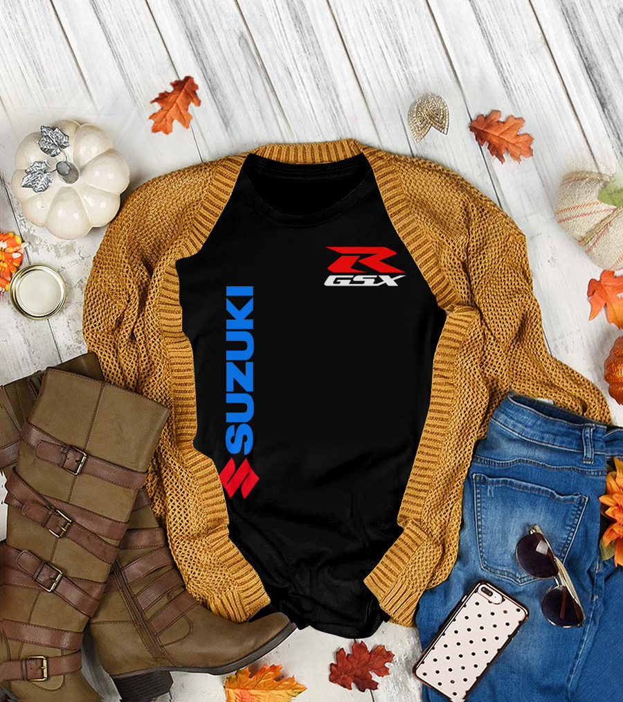 SUZUKI GSX-R Vertical Blue Red Logo Branding T-Shirt