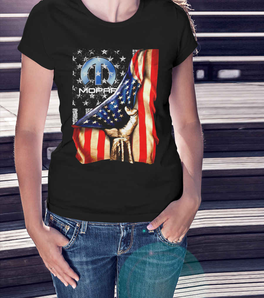 MOPAR American Flag Grunge Style With Fist And Stars T-Shirt