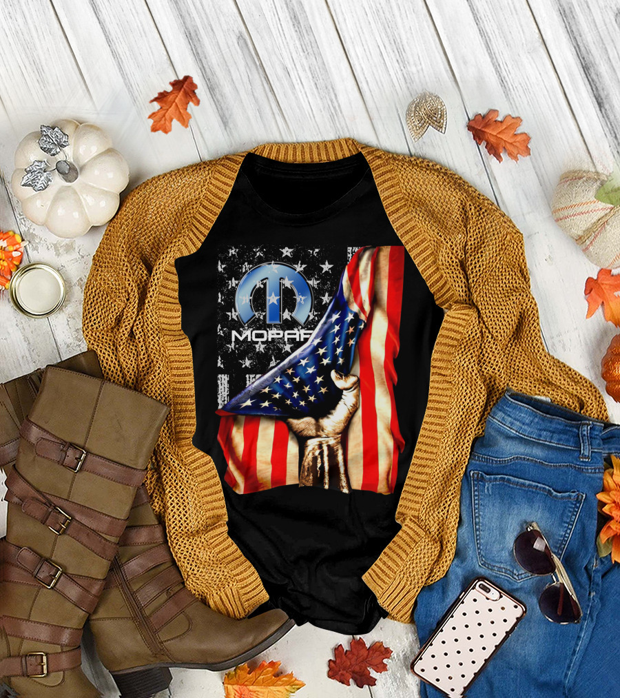 MOPAR American Flag Grunge Style with Fist and Stars T-Shirt