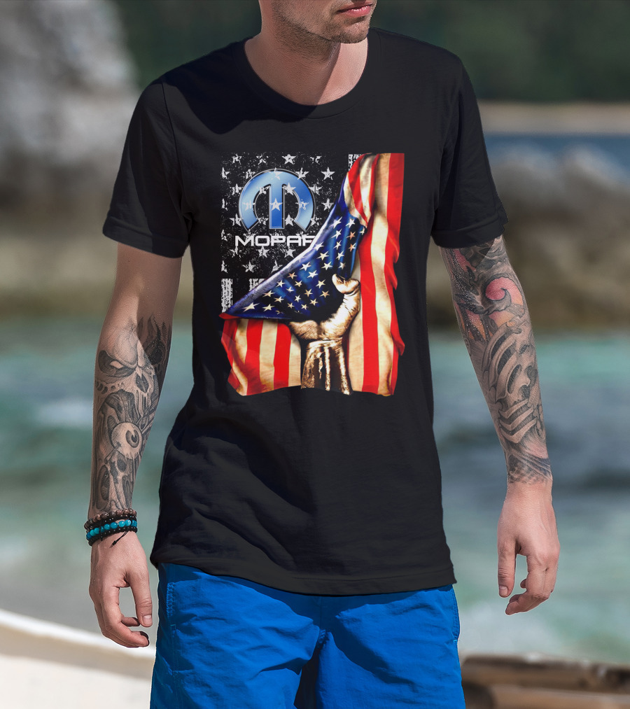 MOPAR American Flag Grunge Style With Fist And Stars T-Shirt