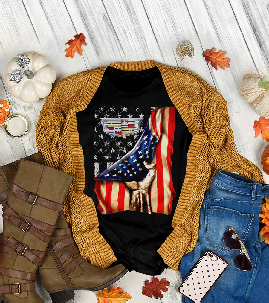Cadillac Logo American Flag Hand Stars Stripes T-Shirt