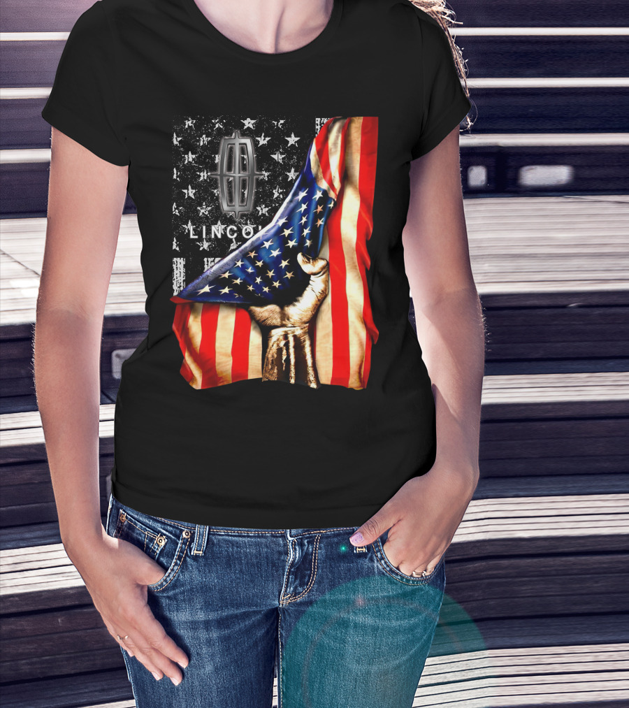 Lincoln Flag Stars And Stripes With Hand T-Shirt