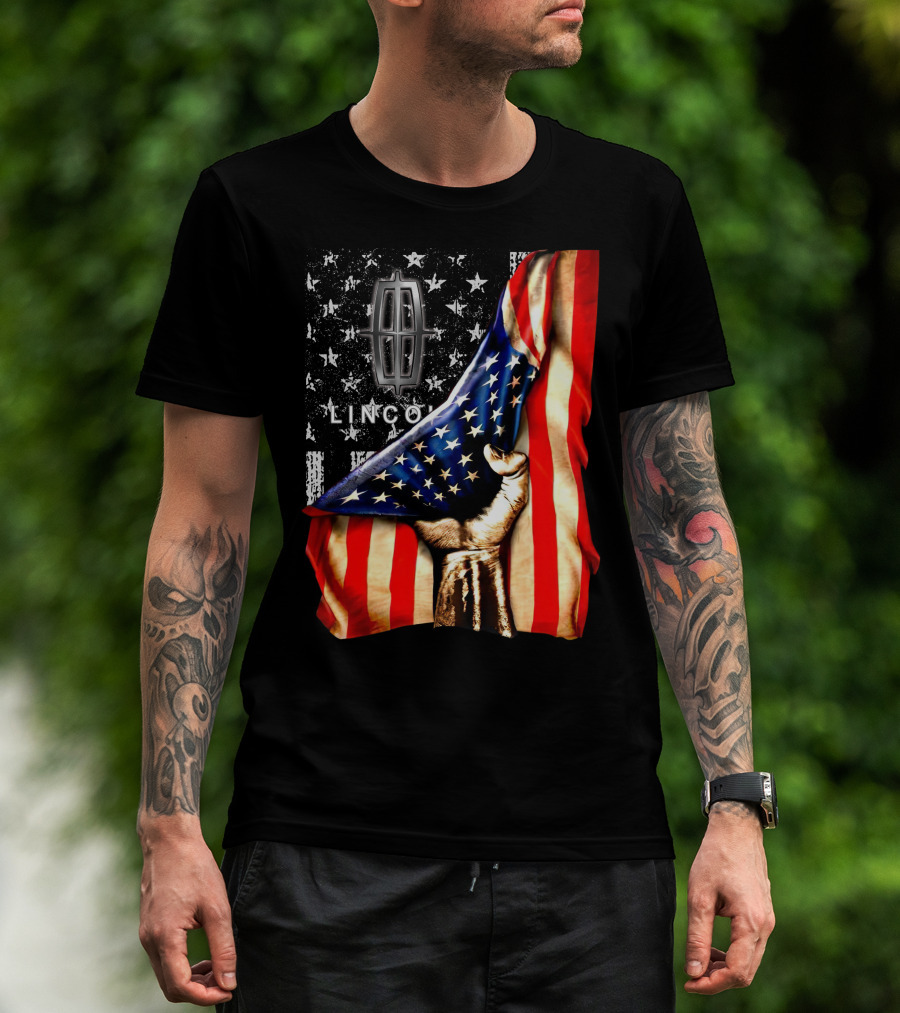Lincoln Flag Stars And Stripes With Hand T-Shirt