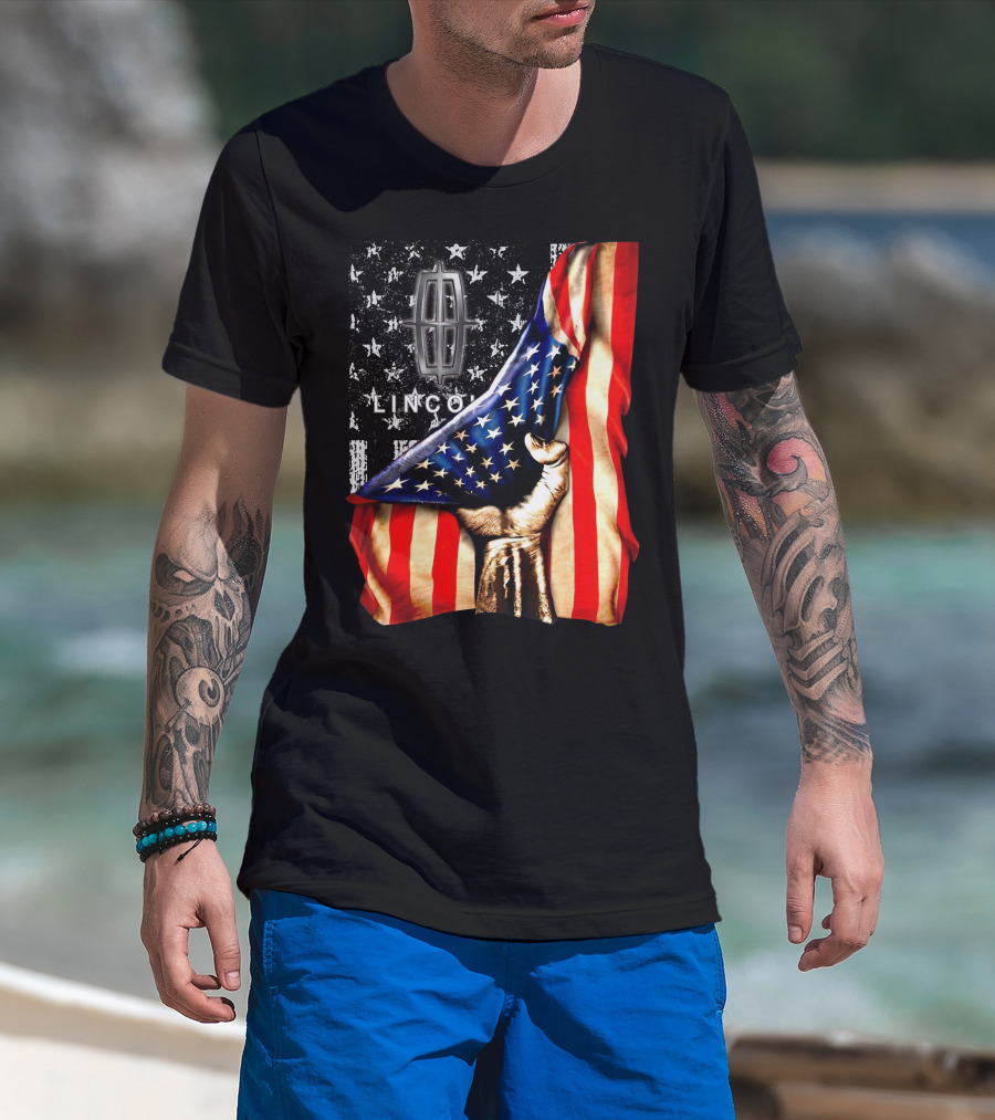 Lincoln Flag Stars And Stripes With Hand T-Shirt