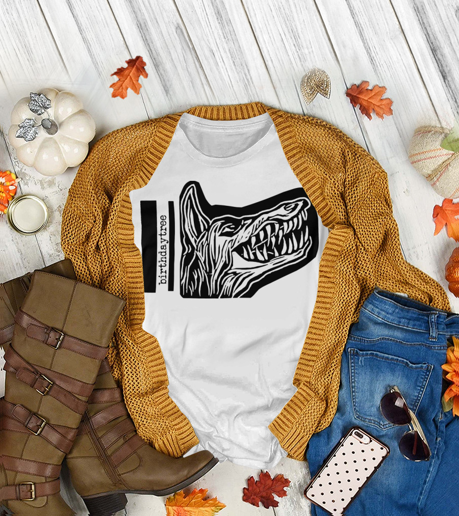 Birthday Tree Dog Snarling Black T-Shirt