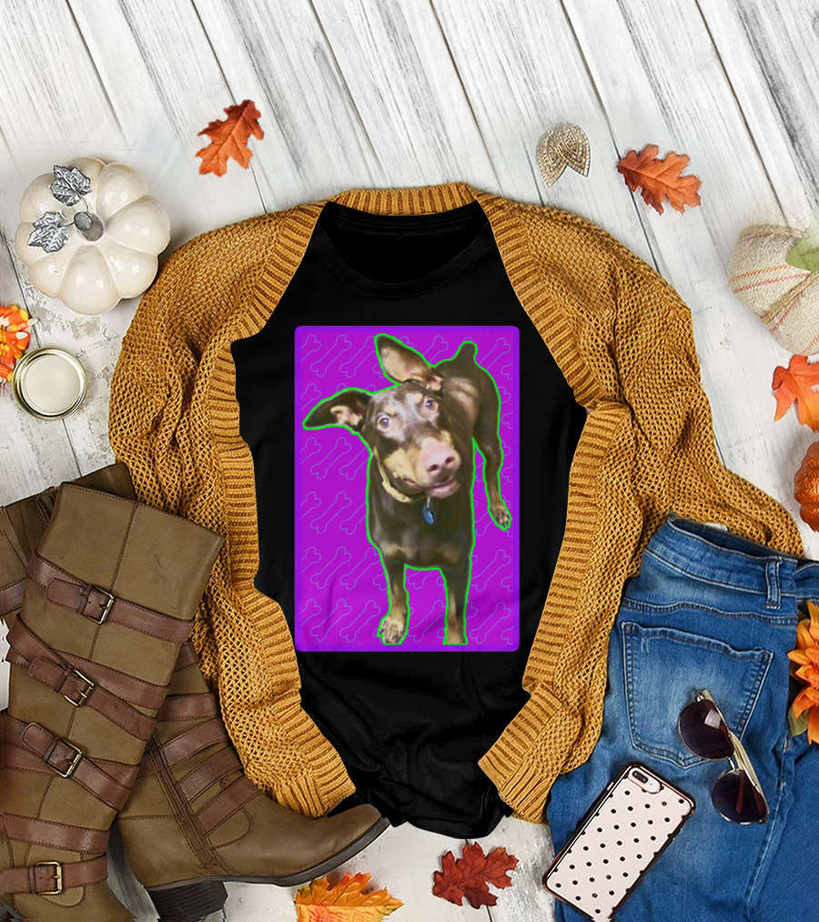 Barron the Dog with Playful Pink Bone Pattern Background T-Shirt
