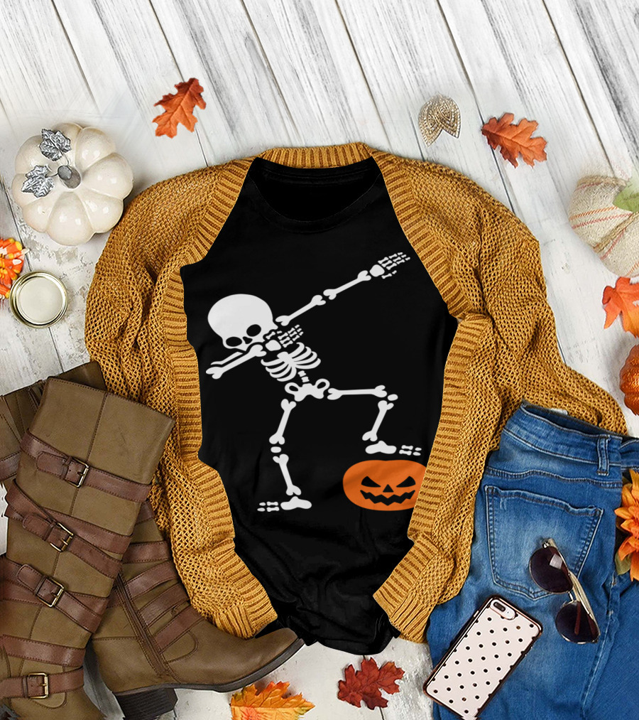 Dabbing Skeleton Dab on It Pumpkin Head Halloween T-Shirt