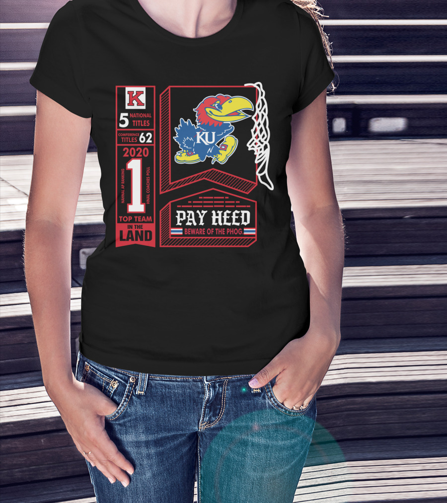 5 National Titles KU Jayhawks 62 Conference Titles Top Team In The Land Pay Heed Beware Of The Phog T-Shirt