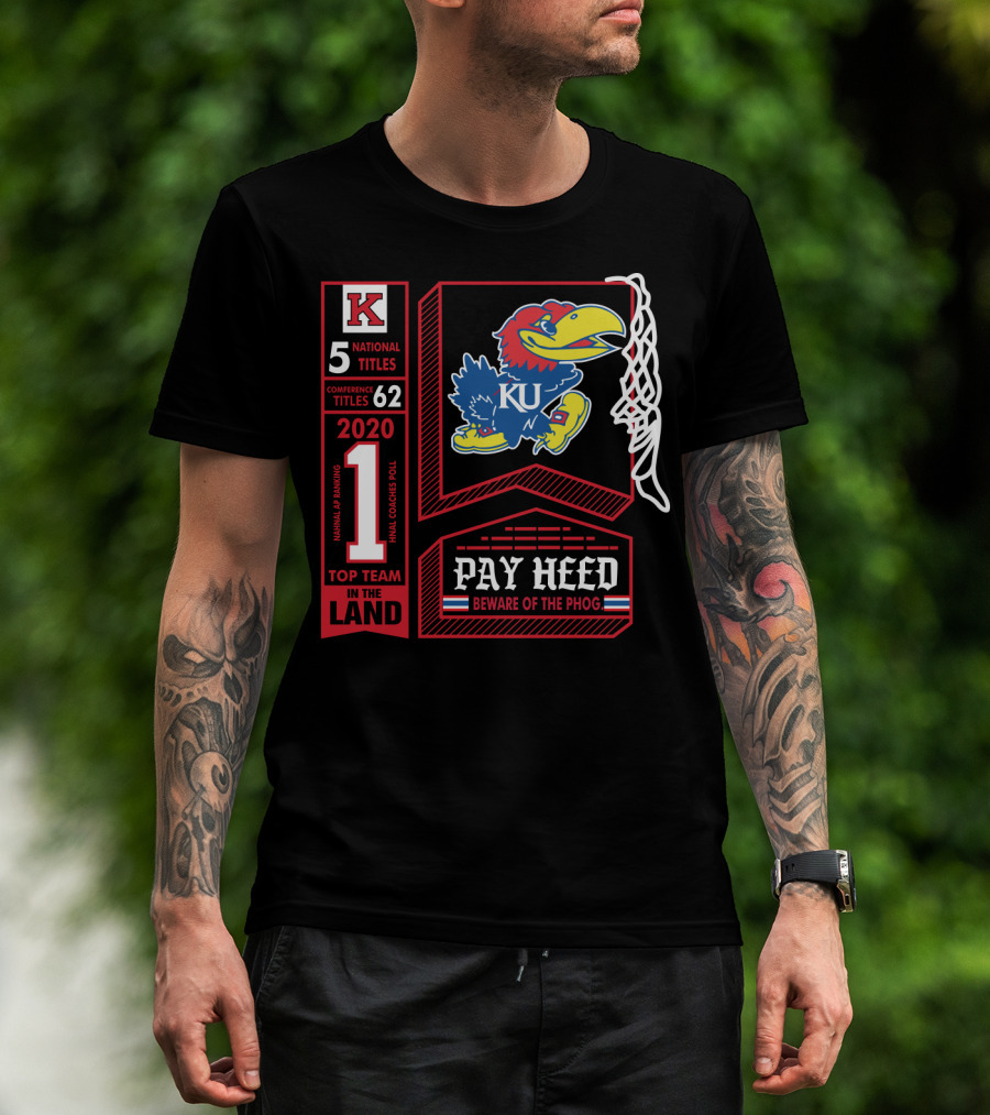 5 National Titles KU Jayhawks 62 Conference Titles Top Team In The Land Pay Heed Beware Of The Phog T-Shirt