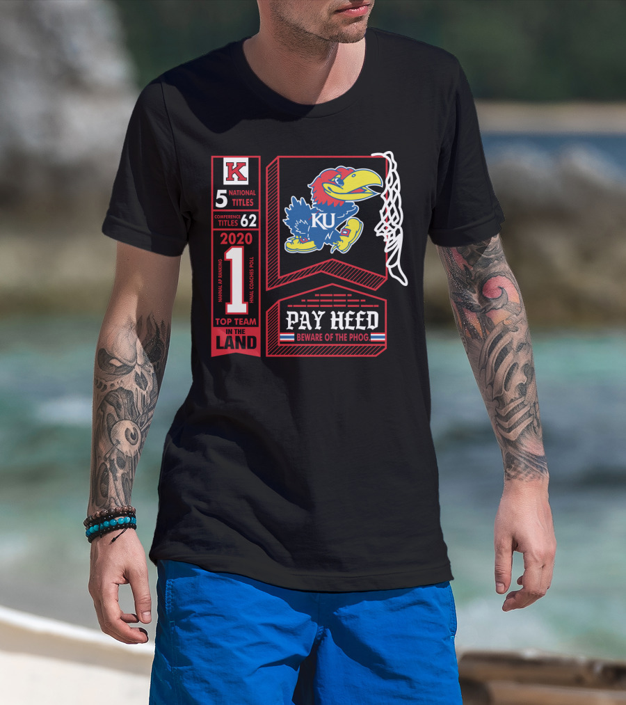 5 National Titles KU Jayhawks 62 Conference Titles Top Team In The Land Pay Heed Beware Of The Phog T-Shirt