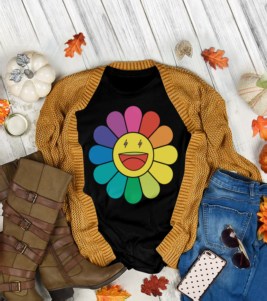 J Balvin Colores Rainbow Flower Smiley Face T-Shirt